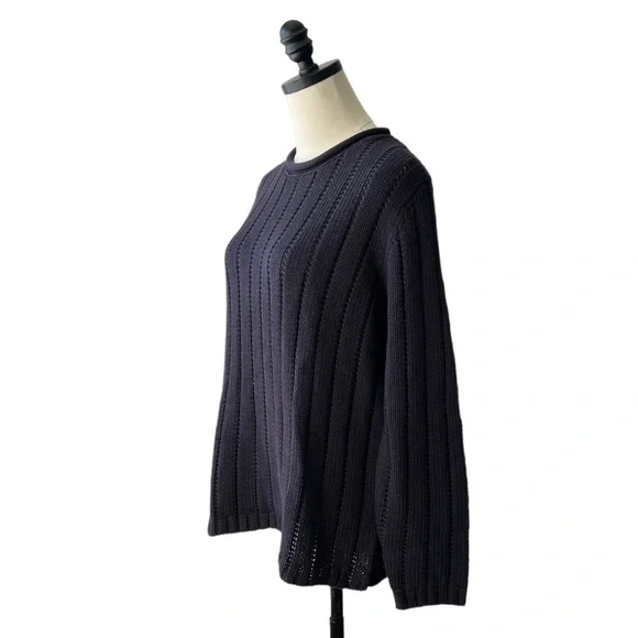 Lands End Navy Linen Cotton Rib Knit Sweater | M NWT - Picture 3 of 9